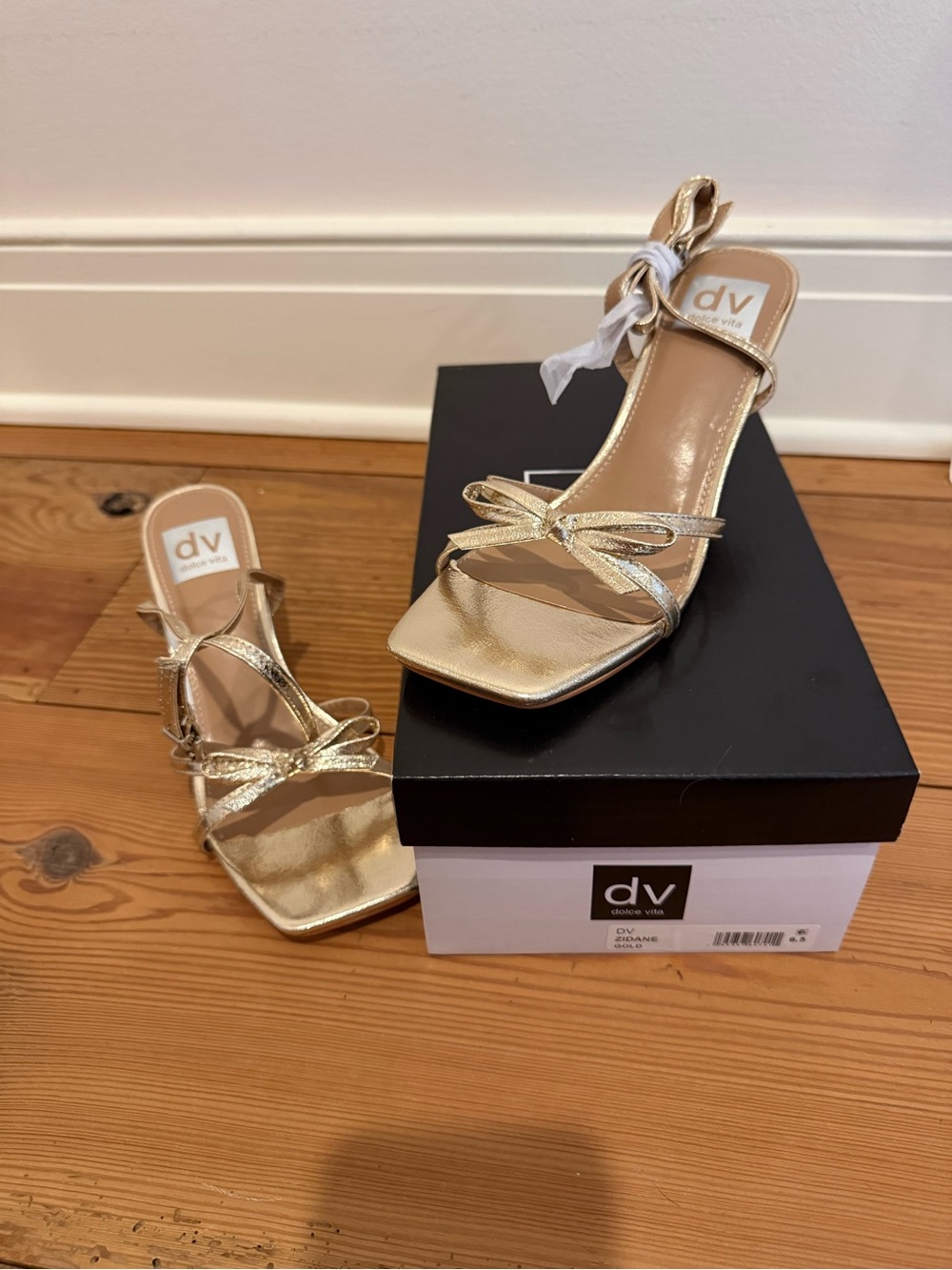 DV by Dolce Vita Metallic Gold Bow Strap Heeled Sandals. Never worn